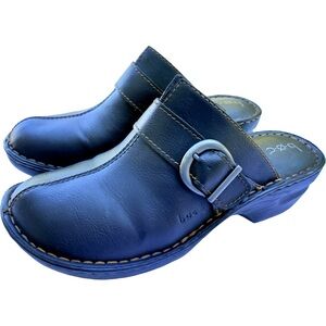 Black Leather Clog Mule Buckle Comfort Slip On Shoes Women 10